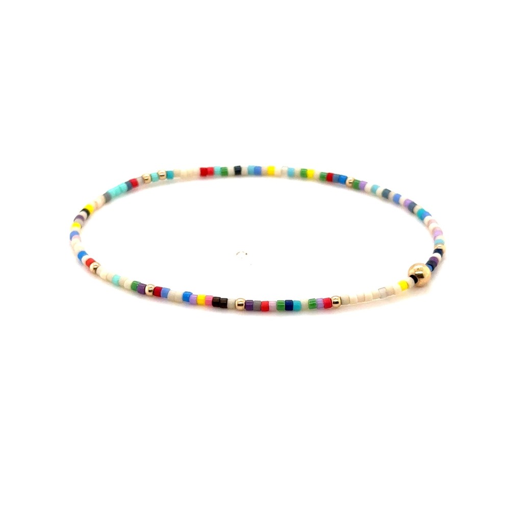Enewton Multi Color Seed Bead Stretch Bracelet Gold Filled Accents Rainbow Boho